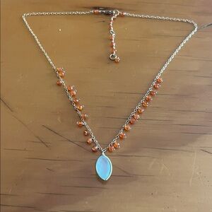Chic Silver and Orange Gemstone Necklace